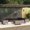 13 pcs conj. lounge jardim c/ almofadões vime PE cinza-escuro
