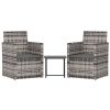 3 pcs conjunto lounge exterior c/ almofadões vime PE cinzento - Image 2