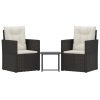 3 pcs conjunto lounge de exterior c/ almofadões vime PE preto - Image 2