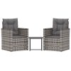 3 pcs conjunto lounge exterior c/ almofadões vime PE cinzento - Image 2