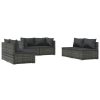 6 pcs conjunto lounge de jardim c/ almofadões vime PE cinzento - Image 2