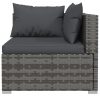6 pcs conjunto lounge de jardim c/ almofadões vime PE cinzento - Image 4