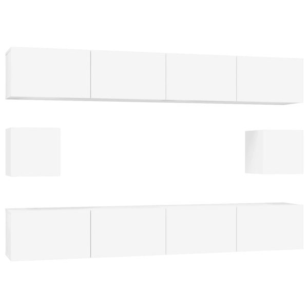 6 pcs conjunto móveis de TV madeira processada branco brilhante - Image 2