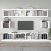 6 pcs conjunto móveis de TV madeira processada branco brilhante - Image 3