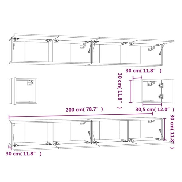6 pcs conjunto móveis de TV madeira processada branco brilhante - Image 9