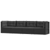4 pcs conjunto lounge de jardim c/ almofadões vime PE preto - Image 2
