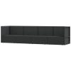 4 pcs conjunto lounge de jardim c/ almofadões vime PE preto - Image 3