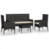 4 pcs conjunto lounge de jardim c/ almofadões vime PE preto - Image 2
