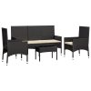 4 pcs conjunto lounge de jardim c/ almofadões vime PE preto - Image 3