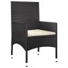 4 pcs conjunto lounge de jardim c/ almofadões vime PE preto - Image 8