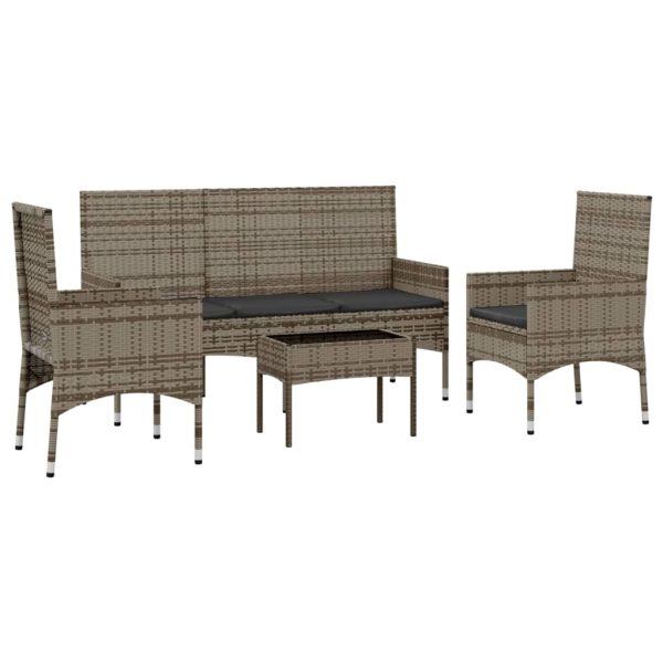 4 pcs conjunto lounge de jardim c/ almofadões vime PE cinzento - Image 3