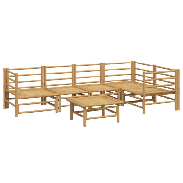 6 pcs conj. lounge de jardim bambu c/ almofadões cinzento-claro - Image 4