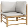6 pcs conj. lounge de jardim bambu c/ almofadões cinzento-claro - Image 5