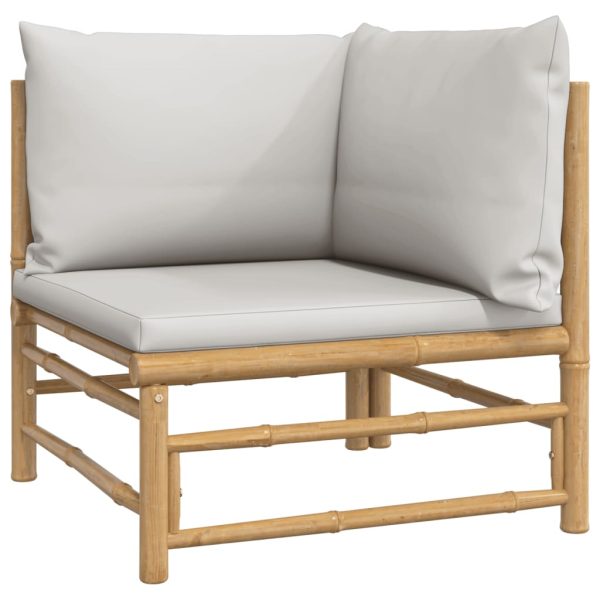 6 pcs conj. lounge de jardim bambu c/ almofadões cinzento-claro - Image 5
