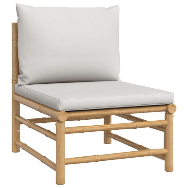 6 pcs conj. lounge de jardim bambu c/ almofadões cinzento-claro - Image 6