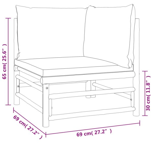 6 pcs conj. lounge de jardim bambu c/ almofadões cinzento-claro - Image 10