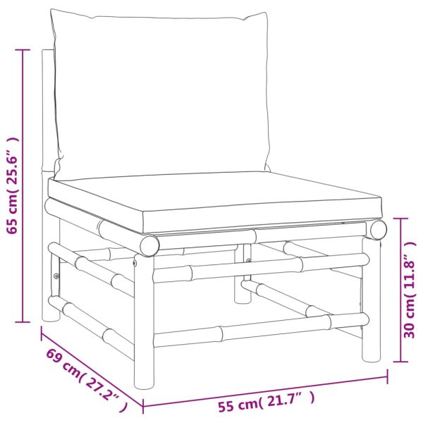 6 pcs conj. lounge de jardim bambu c/ almofadões cinzento-claro - Image 11