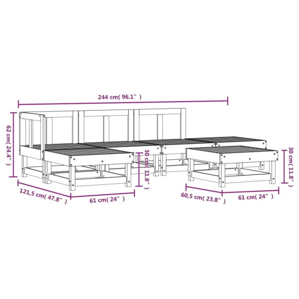 6 pcs conjunto lounge de jardim pinho maciço cinzento - Image 7