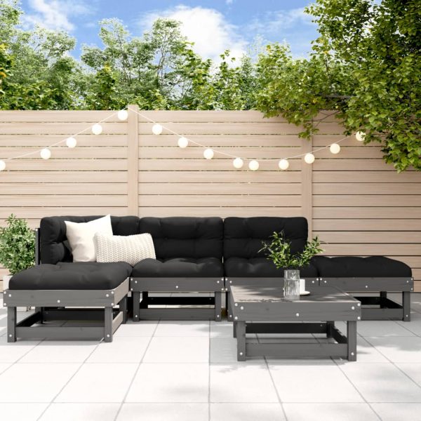 6 pcs conjunto lounge de jardim pinho maciço cinzento