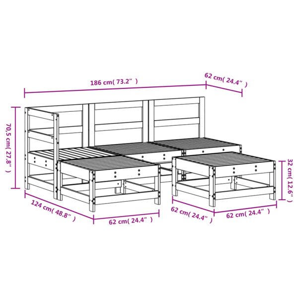 5 pcs conjunto lounge de jardim madeira de pinho maciça - Image 7