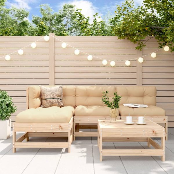 5 pcs conjunto lounge de jardim madeira de pinho maciça