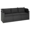 4 pcs conjunto de sofás para jardim c/ almofadões vime PE preto - Image 6