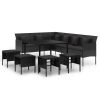 6 pcs conjunto de jantar p/ jardim c/ almofadões vime PE preto - Image 3