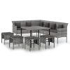 6 pcs conjunto de jantar p/ jardim c/ almofadões vime PE cinza - Image 2