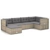 6 pcs conjunto lounge de jardim c/ almofadões vime PE cinzento - Image 2