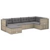 6 pcs conjunto lounge de jardim c/ almofadões vime PE cinzento - Image 3