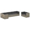 8 pcs conjunto lounge de jardim c/ almofadões vime PE cinzento - Image 2