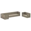 8 pcs conjunto lounge de jardim c/ almofadões vime PE cinzento - Image 4