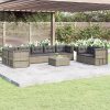 8 pcs conjunto lounge de jardim c/ almofadões vime PE cinzento