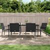 7 pcs conjunto de jantar p/ jardim c/ almofadões vime PE e aço