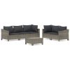 6 pcs conjunto lounge de jardim c/ almofadões vime PE cinzento - Image 2