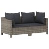 6 pcs conjunto lounge de jardim c/ almofadões vime PE cinzento - Image 5