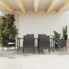 7 pcs conjunto de jantar para jardim vime PE e aço preto