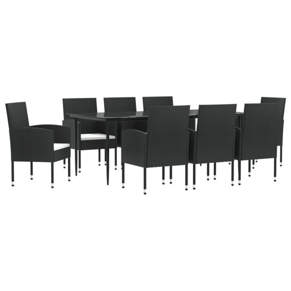 9 pcs conjunto de jantar para jardim vime PE e aço preto - Image 2