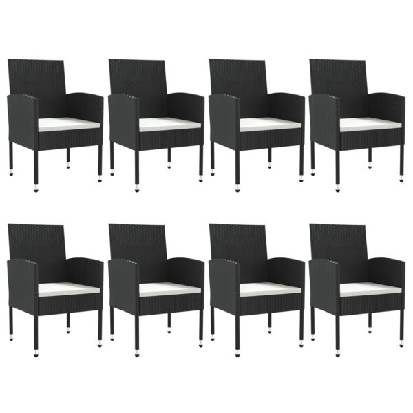 9 pcs conjunto de jantar para jardim vime PE e aço preto - Image 3