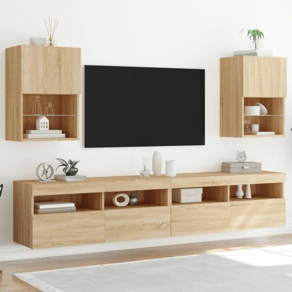 Móveis de TV com luzes LED 2 pcs 40,5x30x60 cm carvalho sonoma - Image 3