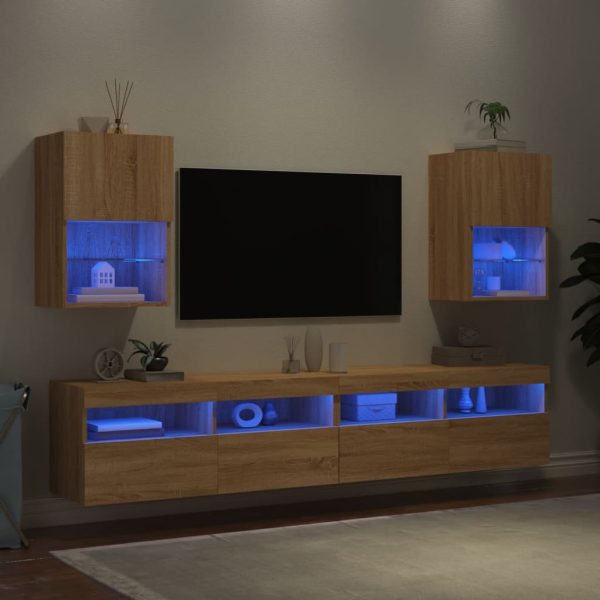 Móveis de TV com luzes LED 2 pcs 40,5x30x60 cm carvalho sonoma - Image 4