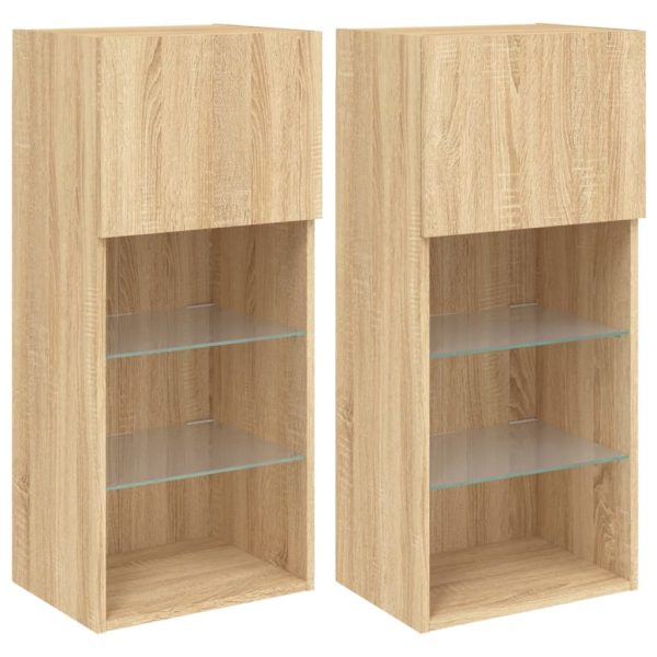 Móveis de TV com luzes LED 2 pcs 40,5x30x90 cm carvalho sonoma - Image 2