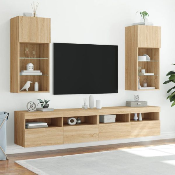 Móveis de TV com luzes LED 2 pcs 40,5x30x90 cm carvalho sonoma - Image 3