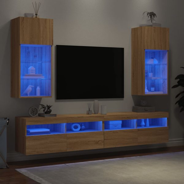 Móveis de TV com luzes LED 2 pcs 40,5x30x90 cm carvalho sonoma - Image 4