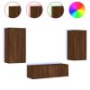 3 pcs móveis de parede para TV com luzes LED carvalho castanho - Image 2