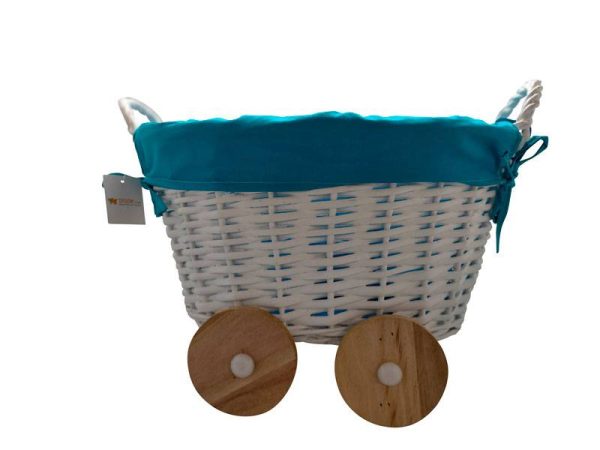 CESTA DE MIMBRE EN FORMA DE CARRITO AZUL - Image 2