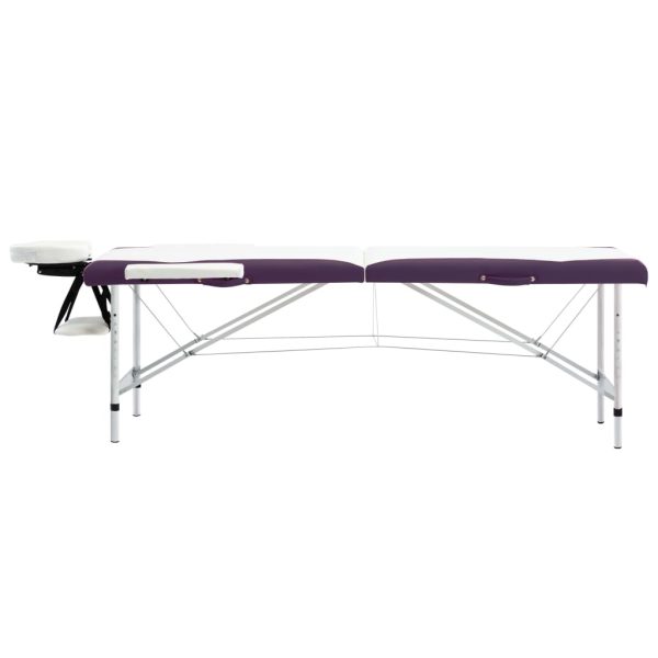 Mesa de massagem dobrável 2 zonas alumínio branco e roxo - Image 3