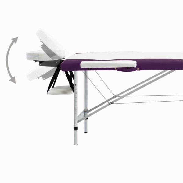 Mesa de massagem dobrável 2 zonas alumínio branco e roxo - Image 4