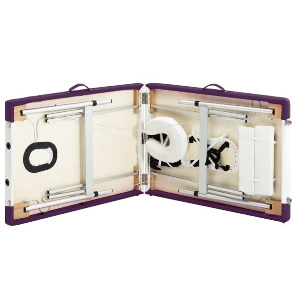 Mesa de massagem dobrável 2 zonas alumínio branco e roxo - Image 6