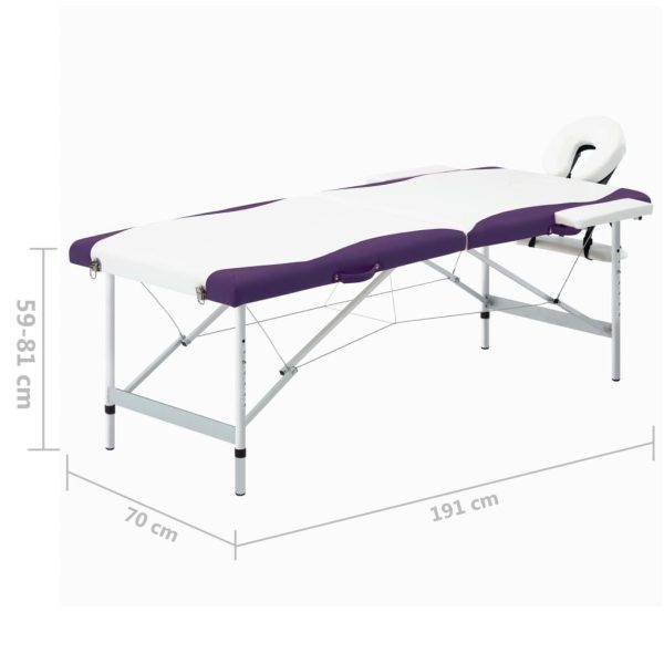 Mesa de massagem dobrável 2 zonas alumínio branco e roxo - Image 9
